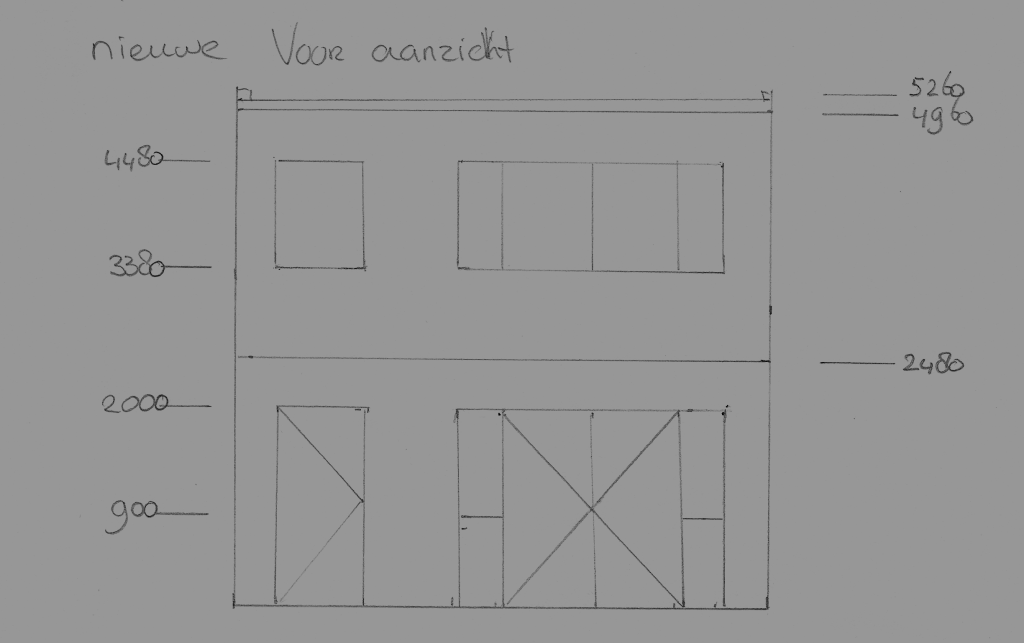 eerste tekeneing van een idee voor het tuinhuis.